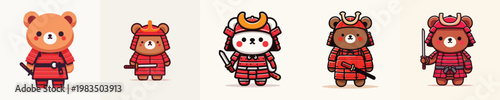 cute bear vector wearing samurai armor