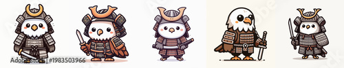 cute eagle vector wearing samurai armor