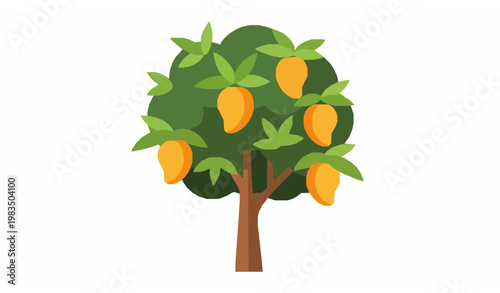 Flat Style Mango Tree with Yellow Fruits Vector Illustration Isolated EPS10