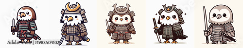 cute eagle vector wearing samurai armor