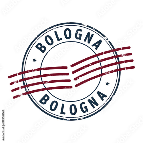 A vintage style circular stamp displaying the name Bologna twice