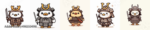 cute duck vector wearing samurai armor