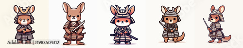 cute kangaroo vector wearing samurai armor