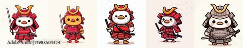 cute duck vector wearing samurai armor