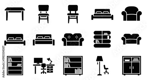 Collection of home furniture icons.