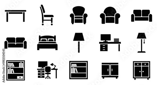 Collection of home furniture icons.
