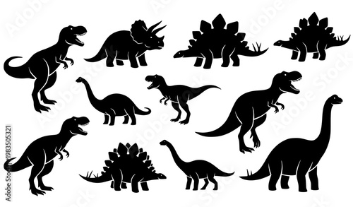 Dinosaur silhouette vector set prehistoric animals isolated on white