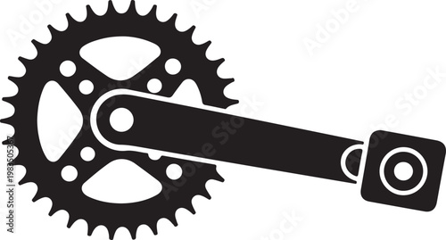 Bicycle crank arm and chainring gear mechanism component closeup icon. Bike Pedal Gear Mechanism