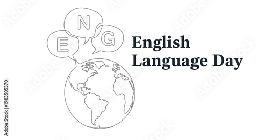 English language day illustration Global communication concept earth with speech bubbles containing the letters neg