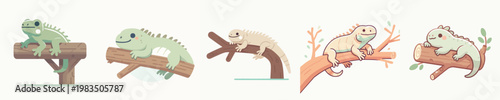 vector iguana relaxing on a branch