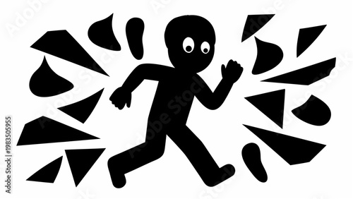 Person runs away from shattered mirror pieces symbolizing freedom and escape from self reflection