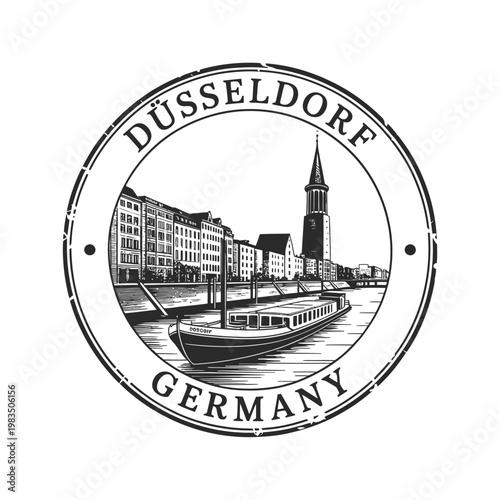 Vintage style stamp featuring the d sseldorf skyline and germany text