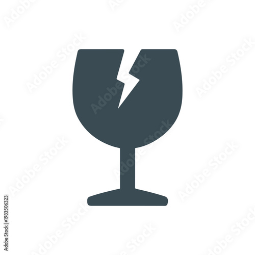 Broken wine glass icon symbol for fragility warning and caution concept in minimalist flat design