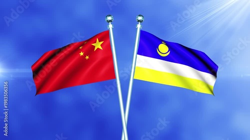 China and Buryatia Flag Waving On Pole Loop