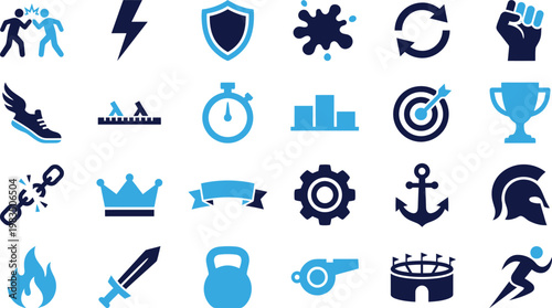 Sports and competition icons set for athletic performance and victory themes.