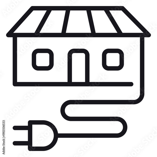 Foto Black vector icon illustration of a house with an electric power plug, representing smart home technology, energy efficiency, residential electricity, and sustainable building concepts