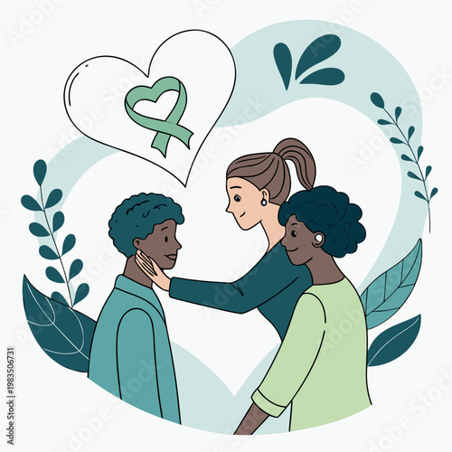 Three people showing support and care for each other