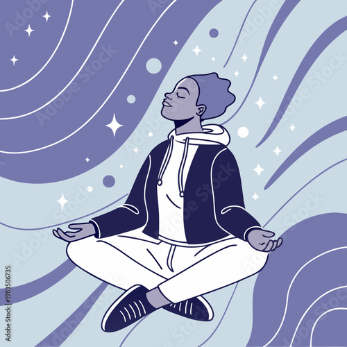 A person sitting in a meditative pose with eyes closed