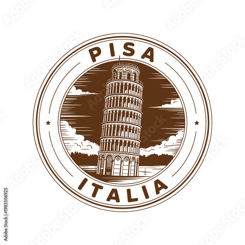 Vintage style stamp featuring the leaning tower of pisa italy