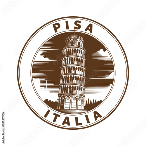 Vintage style stamp featuring the leaning tower of pisa italy