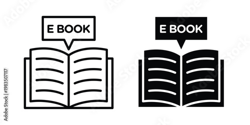 Ebook icon outline pictogram. Flat Symbols.