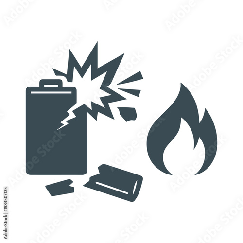 Battery fire explosion hazard warning icon