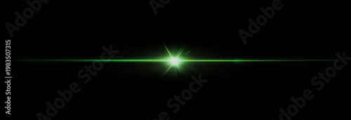 lens flare with glowing light beam and horizontal streak on dark background, realistic optical flare overlay effect for film production, photography lighting and digital visual effects.