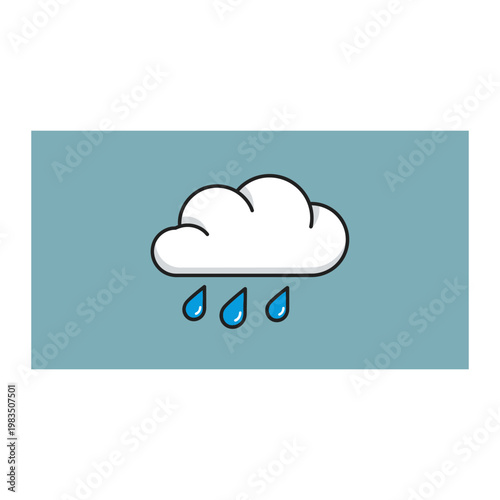 Rain cloud icon with falling blue raindrops weather forecast graphic