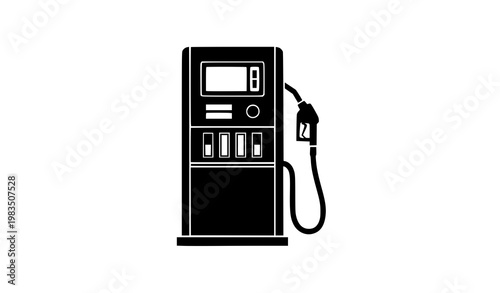 Monochrome gas station fuel dispenser vector icon with front view pump silhouette isolated on white background