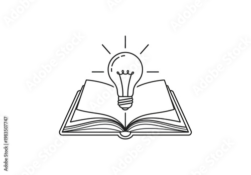 Education concept illustration with glowing lightbulb emerging from an open book