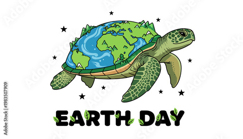 A colorful illustration of a turtle representing Earth on Earth Day