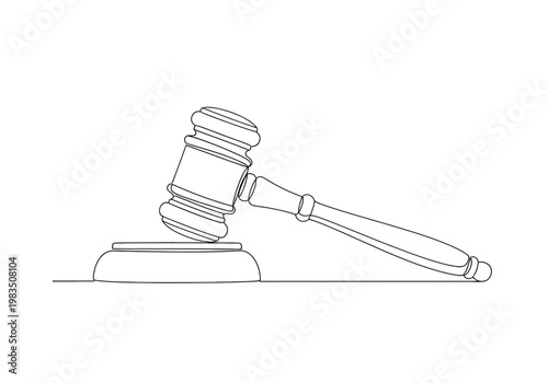 Continuous line drawing of judge gavel and sound block for law and justice concept