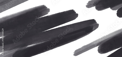 Abstract hand-drawn black paint brush strokes with rough texture and dynamic diagonal composition, isolated