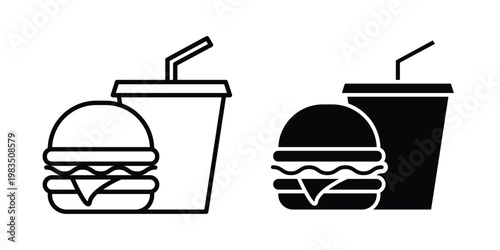 Fast food icon outline pictogram. Flat Symbols.