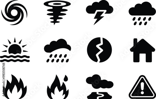 Weather and natural disaster icons a comprehensive collection for alerts