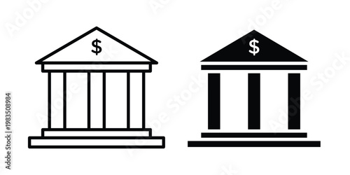 financial institution icon outline pictogram. Flat Symbols.