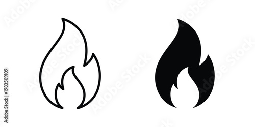 Fire flame icon outline pictogram. Flat Symbols.