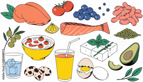Food groups illustration five foods