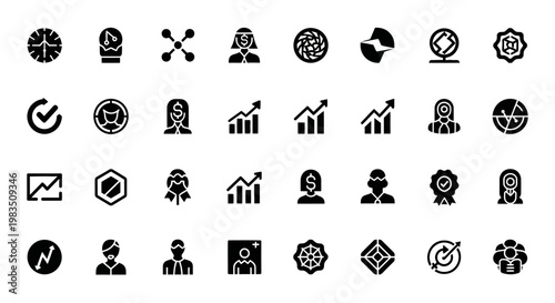 Business icons set for finance growth and productivity on white background