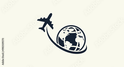 Airplane flying around the globe symbolizing travel and adventure worldwide exploration concept