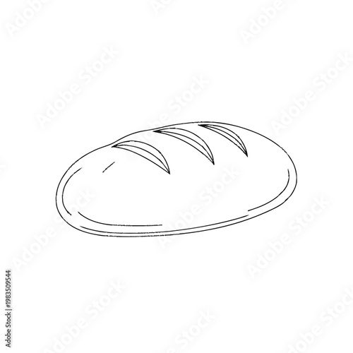 Simple outline drawing of a traditional long loaf of bread, fresh from the bakery, hand-drawn vector illustration