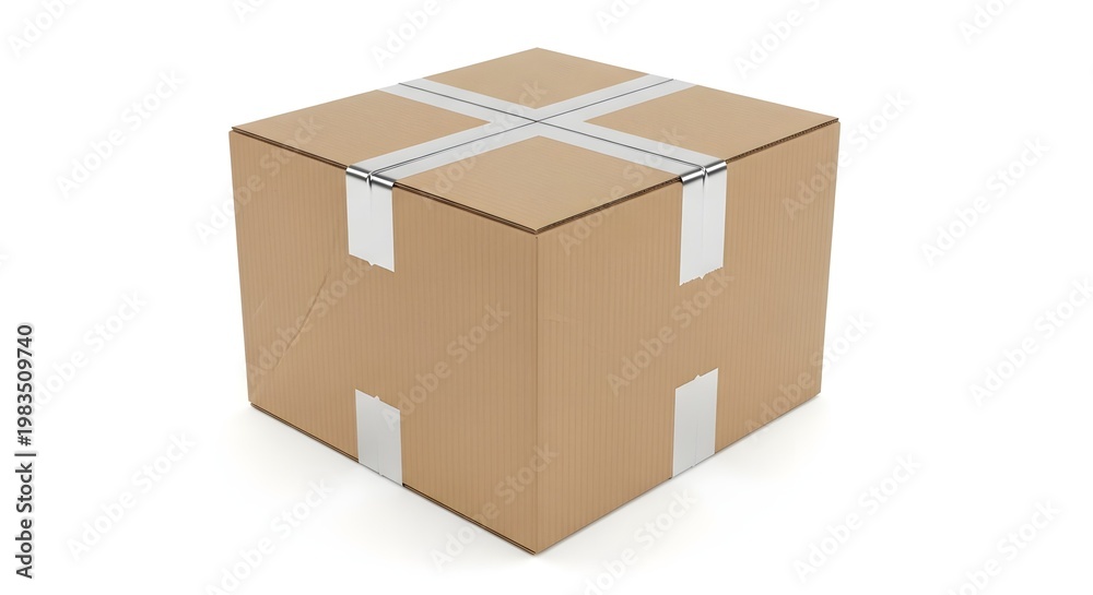 Fototapeta premium Closed Cardboard Box with Tape on White Background