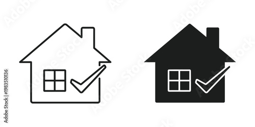 Comparison of traditional and modern house icons with approval marks
