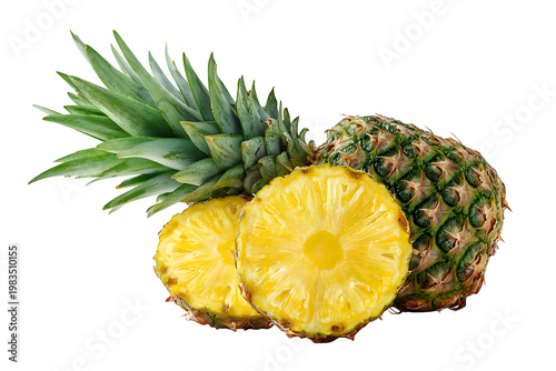 Fresh pineapple fruit with slices isolated on transparent background