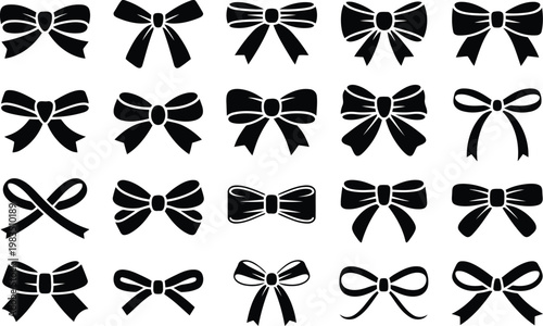 Collection of black bows a variety of decorative ribbon knots