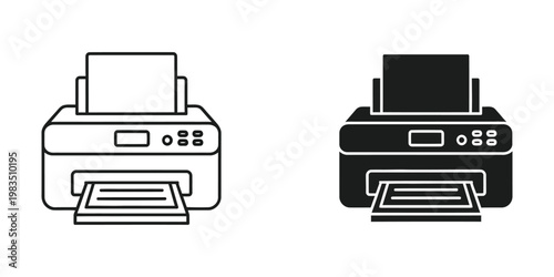 Comparison of a white and black printer illustration side by side