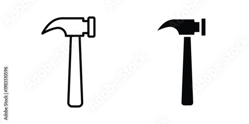 Hammer icon outline pictogram. Flat Symbols.
