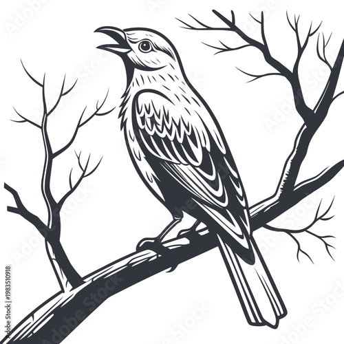 Bird perched on a bare branch bare tree wildlife