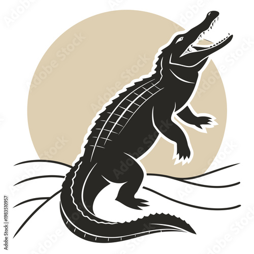 Black Alligator in Front of Sun animal reptile