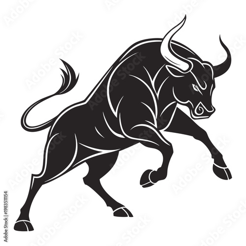 Black Bull Running horns isolated